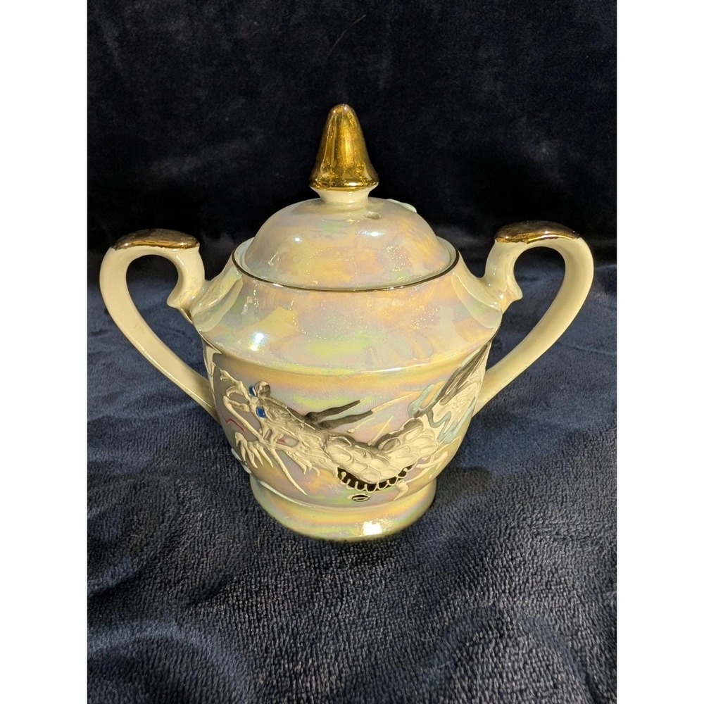 Japanese Iridescent 17pc Tea Set Dragonware Lusterware Moriage Geisha Lithophane - Picture 5 of 16